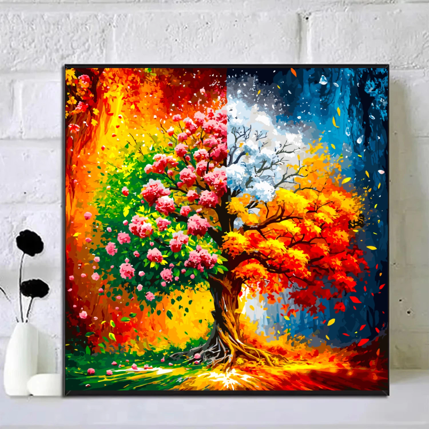Resin Art Tree - Diamentowe malowanie: kwitnące drzewo w czterech