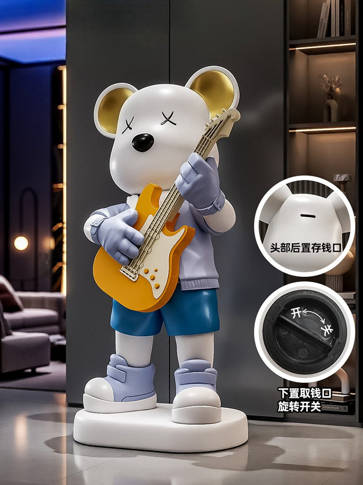 Resin Art In Floor - Statuetka Niedźwiedzia Gitarzysty Skarbonka Dekoracja Podłogowa